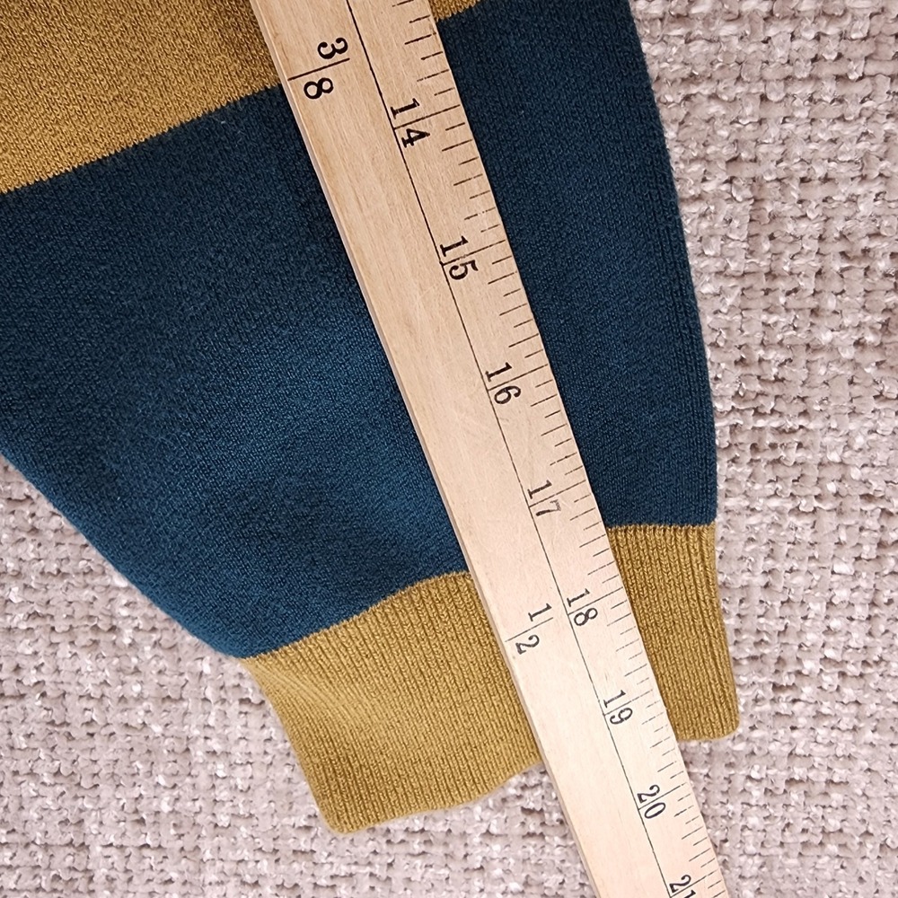 Uniqlo Smooth Cotton Relaxed Polo Sweater Womens M Gold Teal Stripe Crop Preppy - Picture 6 of 11